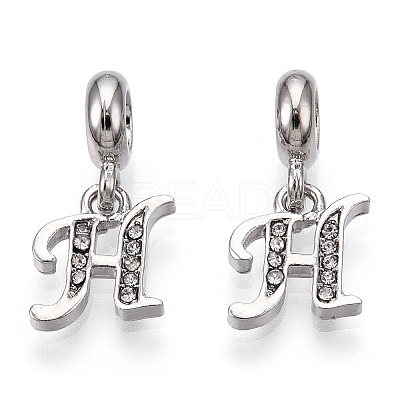 Platinum Rack Plating Alloy Rhinestone European Dangle Charms PALLOY-T048-36P-H-1