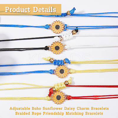 10Pcs 5 Colors Alloy Sunflower Link Bracelets Set BJEW-FI0001-62-1