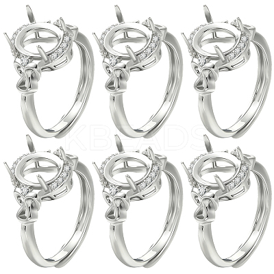 6Pcs Adjustable Brass Micro Pave Clear Cubic Zirconia Finger Ring Components ZIRC-BBC0003-43-1