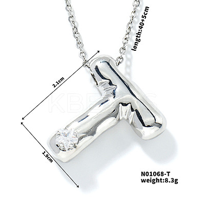 Brass Pave Clear Cubic Zirconia Shiny Balloon Letter Pendant Necklaces IT0451-14-1