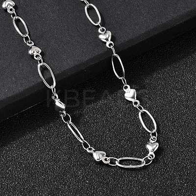 304 Stainless Steel Heart Link Chain Necklaces for Women NJEW-A046-02B-P-1