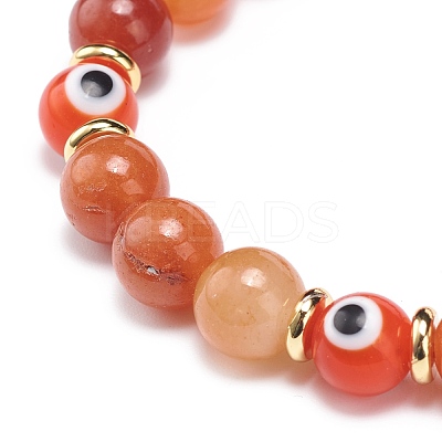 Natural Red Aventurine & Lampwork Evil Eye Round Beaded Stretch Bracelet BJEW-JB08713-04-1