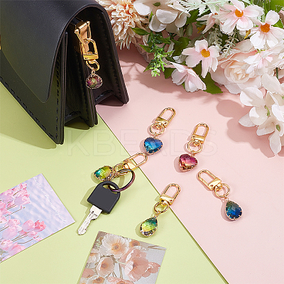 6Pcs 6 Styles Heart/Teardrop K9 Glass Imitation Tourmaline Pendants Decoration HJEW-NB00204-1