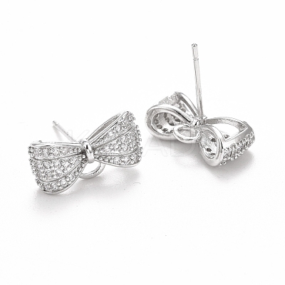 Rack Plating Brass Micro Pave Cubic Zirconia Earring Findings KK-C237-05P-1