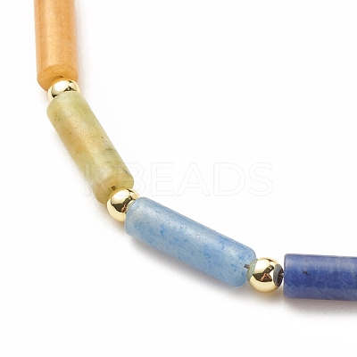 Natural Mixed Gemstone Column Beaded Anklet with Brass Paperclip Chains for Women AJEW-AN00494-1
