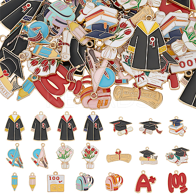 42Pcs 21 Styles Graduation Season Alloy Enamel Pendants ENAM-WR0001-10-1