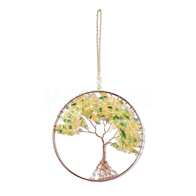 Wire Wrapped Chips Natural Yellow Aventurine Big Pendant Decorations HJEW-A005-07C-1