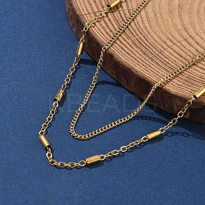 304 Stainless Steel Cable Chain Double Layered Necklaces for Women NJEW-U050-02E-G-1