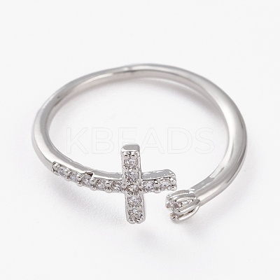 Brass Micro Pave Clear Cubic Zirconia Cuff Rings RJEW-C101-07-1