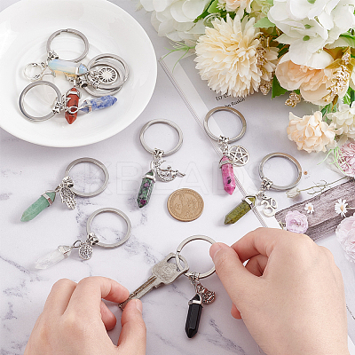 10Pcs Bullet Gemstone Pendant Keychain KEYC-AB00007-1