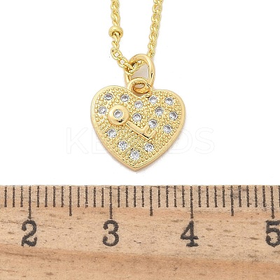 Brass Micro Pave Clear Cubic Zirconia Heart with Key Pendant Necklaces for Women NJEW-M088-02G-01-1