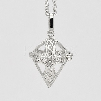 Rhombus Brass Cage Pendants KK-D414-13-NR-1