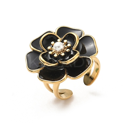 304 Stainless Steel Flower Open Cuff Rings RJEW-A086-03G-1