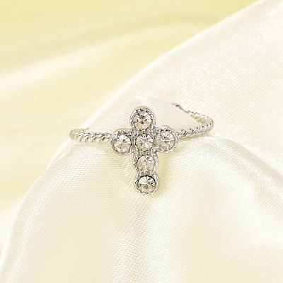 304 Stainless Steel Crystal Rhinestone Cuff Rings for Women RJEW-G338-03P-1