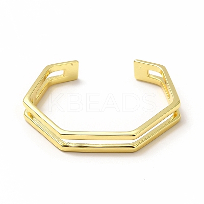 Rack Plating Brass polygon Open Cuff Bangle for Women BJEW-H563-01G-1