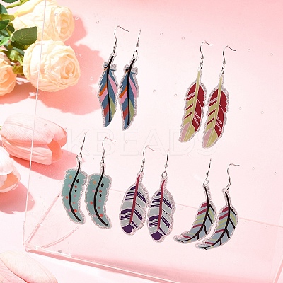 DIY Glitter Acrylic Feather Dangle Earrings Making Kits DIY-FS0006-84-1