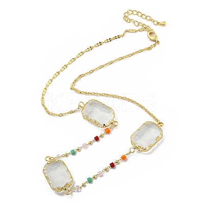 Faceted Rectangle Glass Beads Bib Necklaces NJEW-R263-06G-1