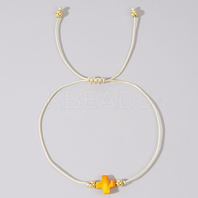 Adjustable Rainbow Dyed Shell Cross Braided Bead Bracelets for Women DZ6787-5-1