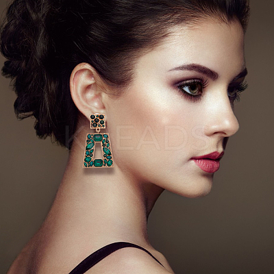 3 Pairs 3 Colors Rhinestone Rectangle with Trapezoid Dangle Stud Earrings EJEW-AN0001-03-1