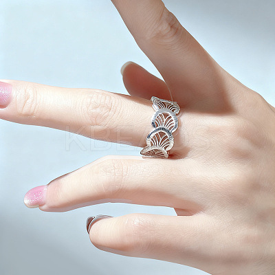 Hollow Out Shell Shape Brass Cuff Open Rings for Women WG8D7EC-01-1