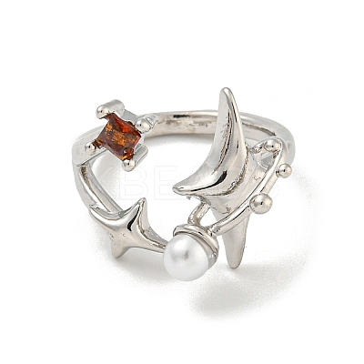 Star Zinc Alloy Rhinestone Open Cuff Ring RJEW-Z048-02P-01-1