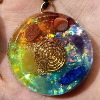 Mixed Stone with Vortex Resin Pendant Necklace with Polyester Cord CHAK-PW0001-014-1