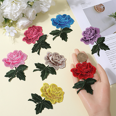 14Pcs 7 Colors Rose Flower Shape Computerized Embroidery Cloth Iron on/Sew on Patches PATC-CP0001-04-1