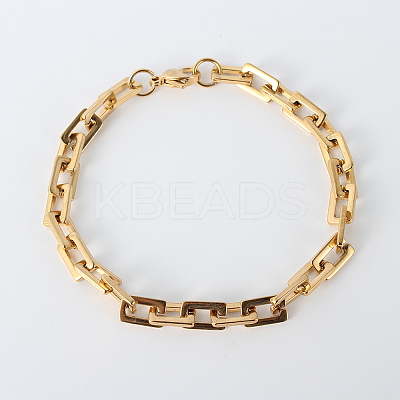 Ion Plating(IP) Rectangle 201 Stainless Steel Chain Bracelets BJEW-N240-06G-1