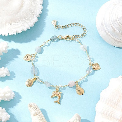 4Pcs Natural Morganite & Amethyst & Green Agate & Labradorite Link Bracelets for Women BJEW-JB12116-1