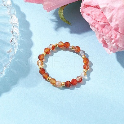 Natural Carnelian Beaded Stretch Rings for Women RJEW-JR00868-07-1