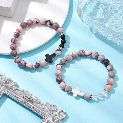 2Pcs Natural & Synthetic Gemstone Beads Stretch Bracelets BJEW-JB11318-1
