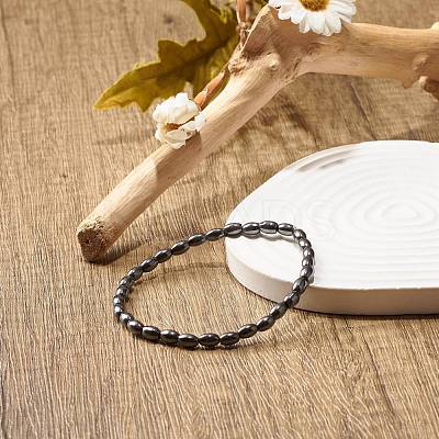 Synthetic Hematite Oval Beaded Stretch Bracelet X-BJEW-JB07897-03-1