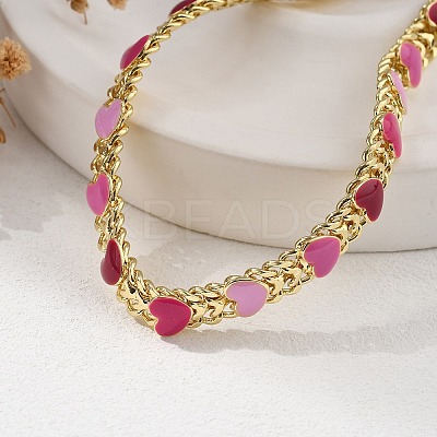 Heart Brass Enamel Link Chain Bracelets for Women BJEW-B125-04G-1