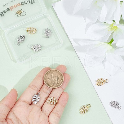 12Pcs 2 Colors Brass Micro Pave Cubic Zirconia Charms KK-BBC0005-68-1