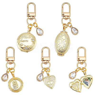 4Pcs Brass Locket Pendants & Alloy Rhinestone Pendant Decorations HJEW-NB00322-1