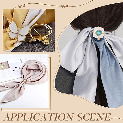 8Pcs 8 Style Butterfly Flower Heart Scarf Buckle Ring AJEW-WR0002-12-1