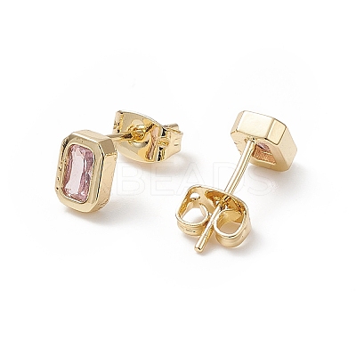 Cubic Zirconia Rectangle Stud Earrings EJEW-B014-23G-1