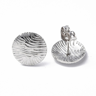 Non-Tarnish 304 Stainless Steel Textured Flat Round Stud Earrings for Women LS-EJEW-F300-02P-1