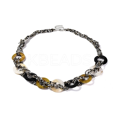 Spray Painted Disc Freshwater Shell & Acrylic Beaed Bib Necklaces NJEW-S427-02E-1