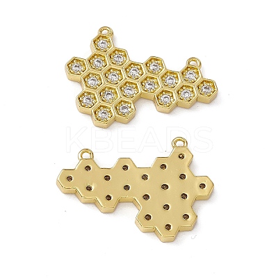 Rack Plating Brass Micro Pave Clear Cubic Zirconia Connector Charms KK-M231-14G-1
