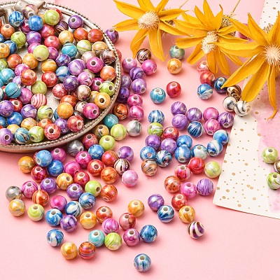 AB Color Wave Printed Acrylic Beads SACR-YW0001-48-1