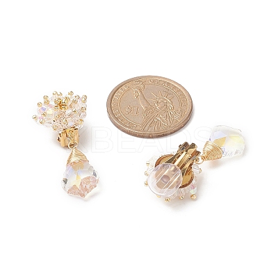 Glass Beaded Flower with Teardrop Dangle Clip-on Earrings EJEW-JE05206-1