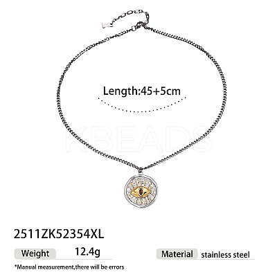 Duo Tone 304 Stainless Steel Pave Cubic Zirconia Red Evil Eye Pendant Necklaces for Women WGB6C44-02-1