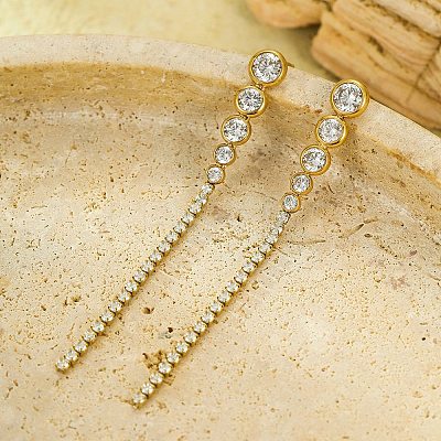 Stainless Steel Clear Cubic Zirconia Tassel Stud Earrings EJEW-D303-04G-1