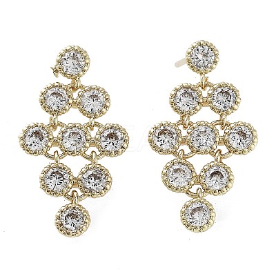 Hollow Rhombus Brass with Cubic Zirconia Dangle Stud Earrings EJEW-G371-08G-1