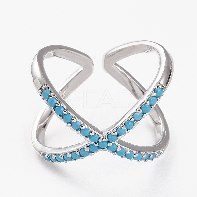 Brass Micro Pave Cubic Zirconia Cuff Rings RJEW-C101-13G-D-1
