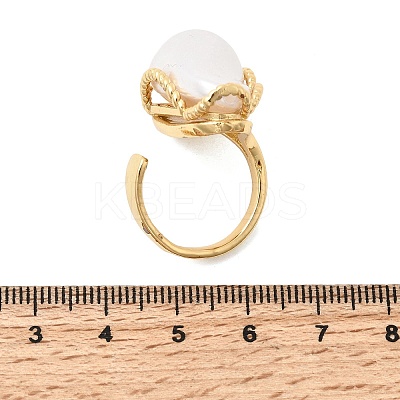 Brass ABS Imitation Pearl Cuff Open Rings for Women RJEW-B160-03G-1