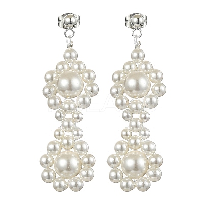 Shell Pearl Beaded Dangle Stud Earrings EJEW-TA00340-1
