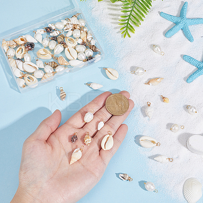 20Pcs Natural Cultured Freshwater Pearl & 60Pcs 6 Styles Natural Mixed Shell Findings Kits PALLOY-PH01891-1