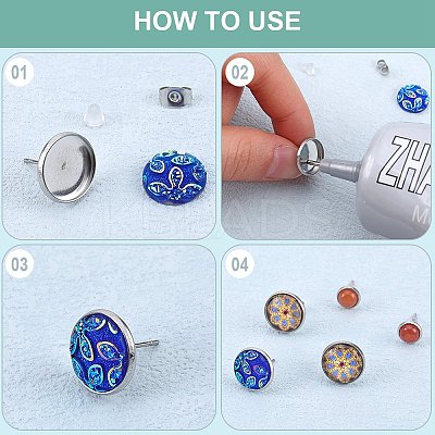 100Pcs Flat Round Stainless Steel Stud Earring Settings STAS-SP0001-61D-P-1